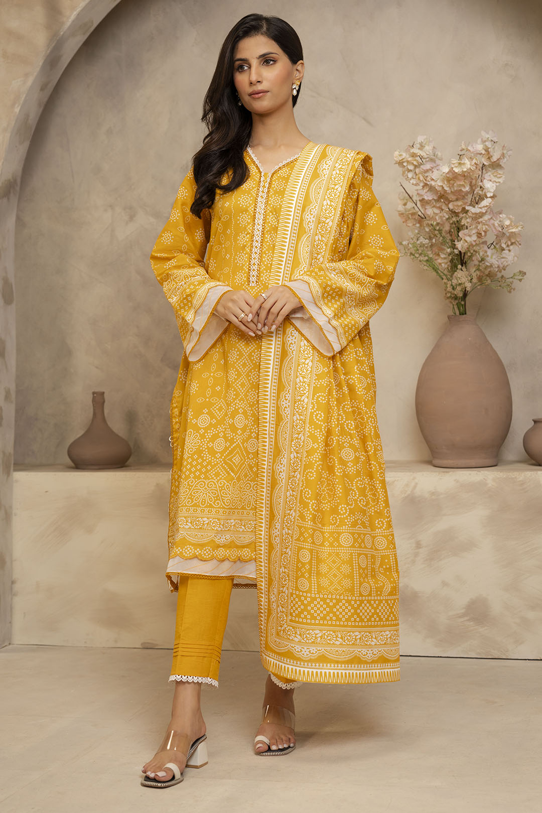 Zellbury Unstitched Printed Lawn 3-Piece Suit - Amber Yellow