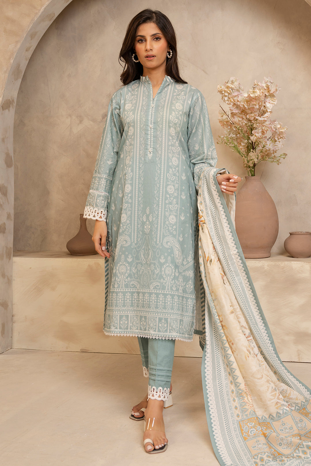 Zellbury Unstitched Printed Lawn 3-Piece Suit - Blue Grey