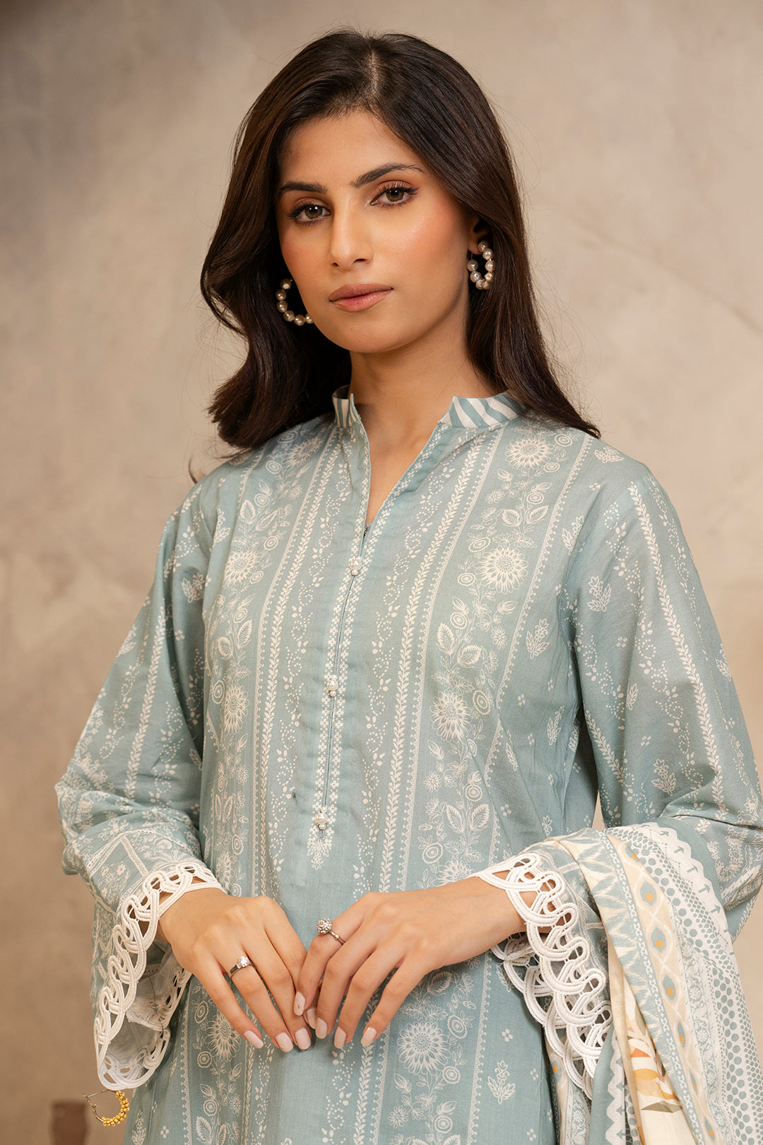 Zellbury Unstitched Printed Lawn 3-Piece Suit - Blue Grey