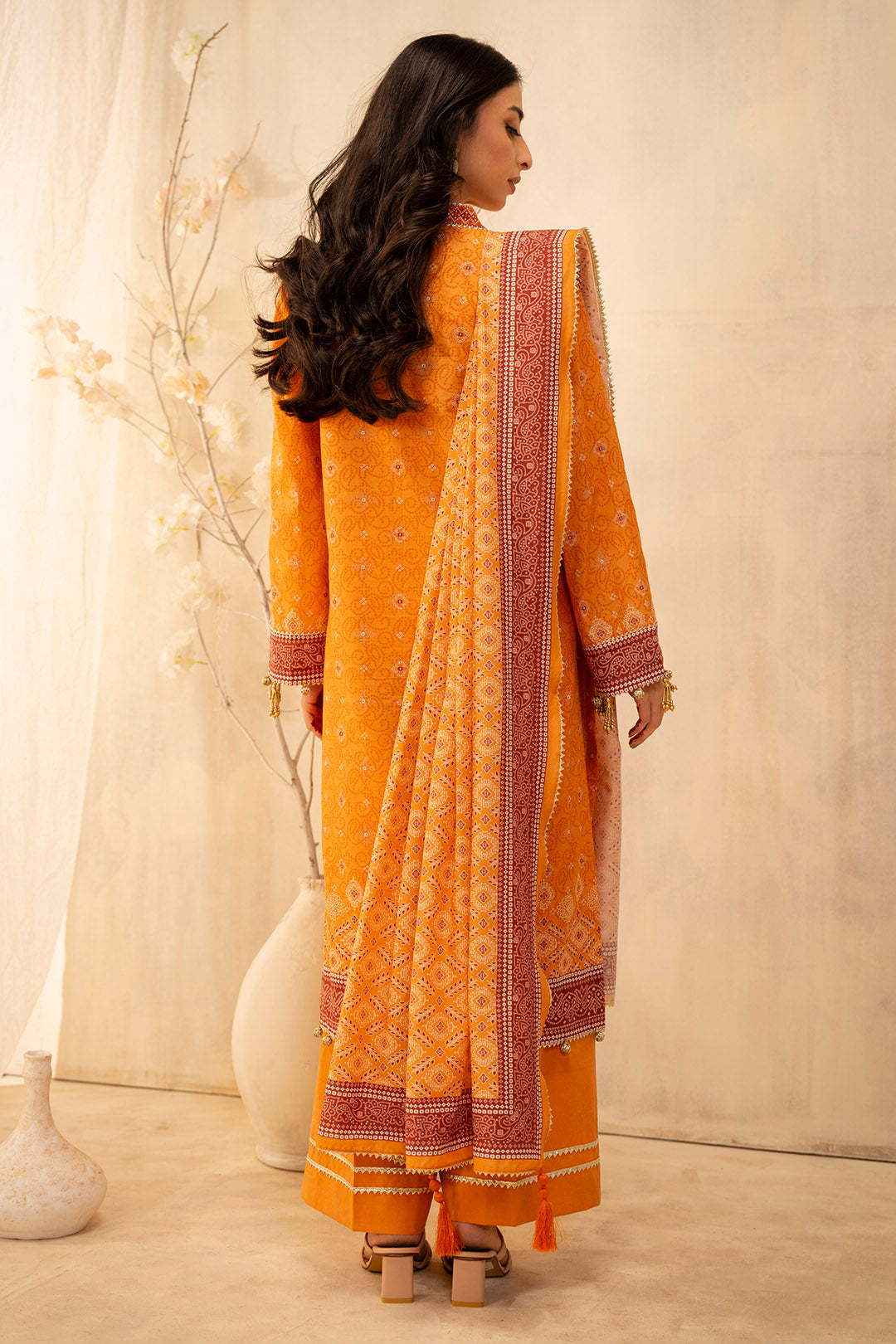 Zellbury Unstitched Printed Lawn 3-Piece Suit - Orange