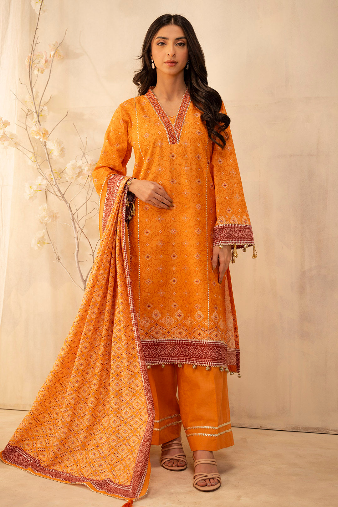 Zellbury Unstitched Printed Lawn 3-Piece Suit - Orange