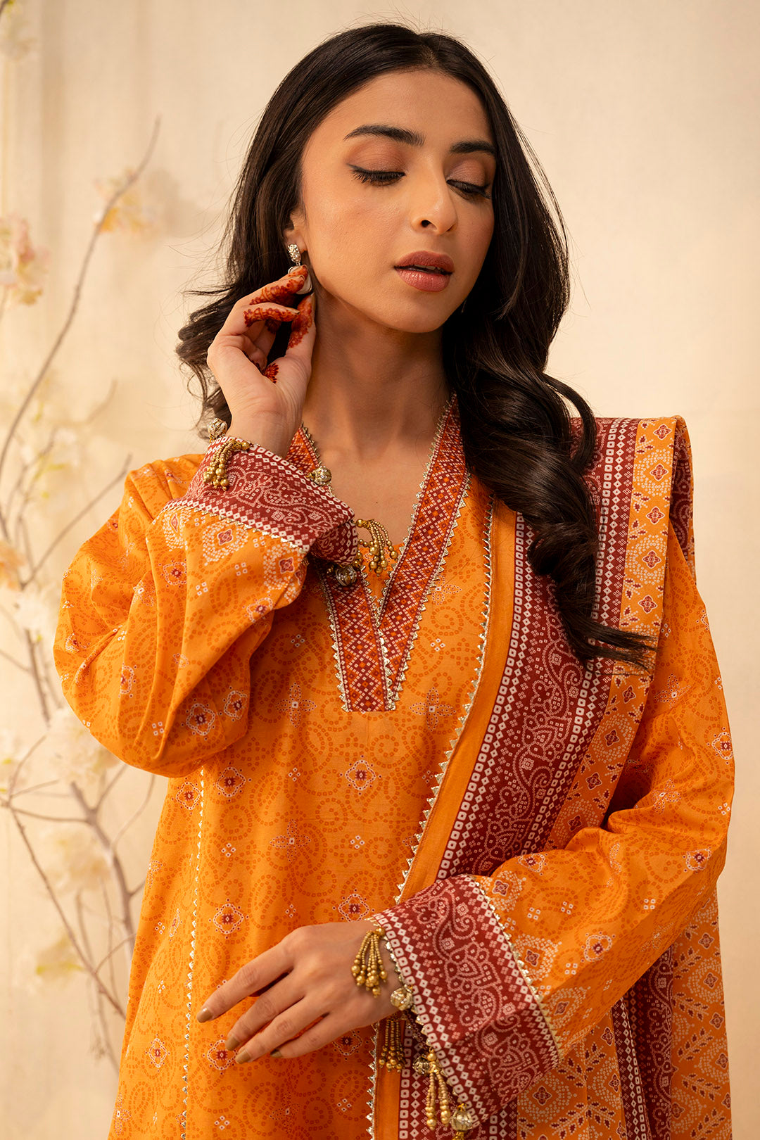 Zellbury Unstitched Printed Lawn 3-Piece Suit - Orange