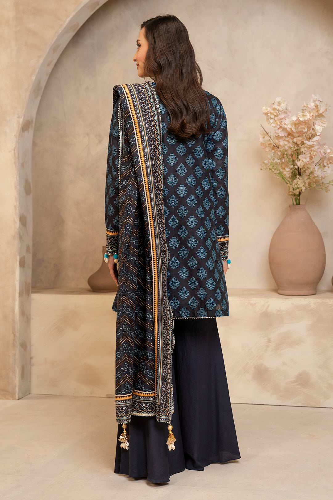 Zellbury Unstitched Textured Lawn 3-Piece Suit - Navy Blue
