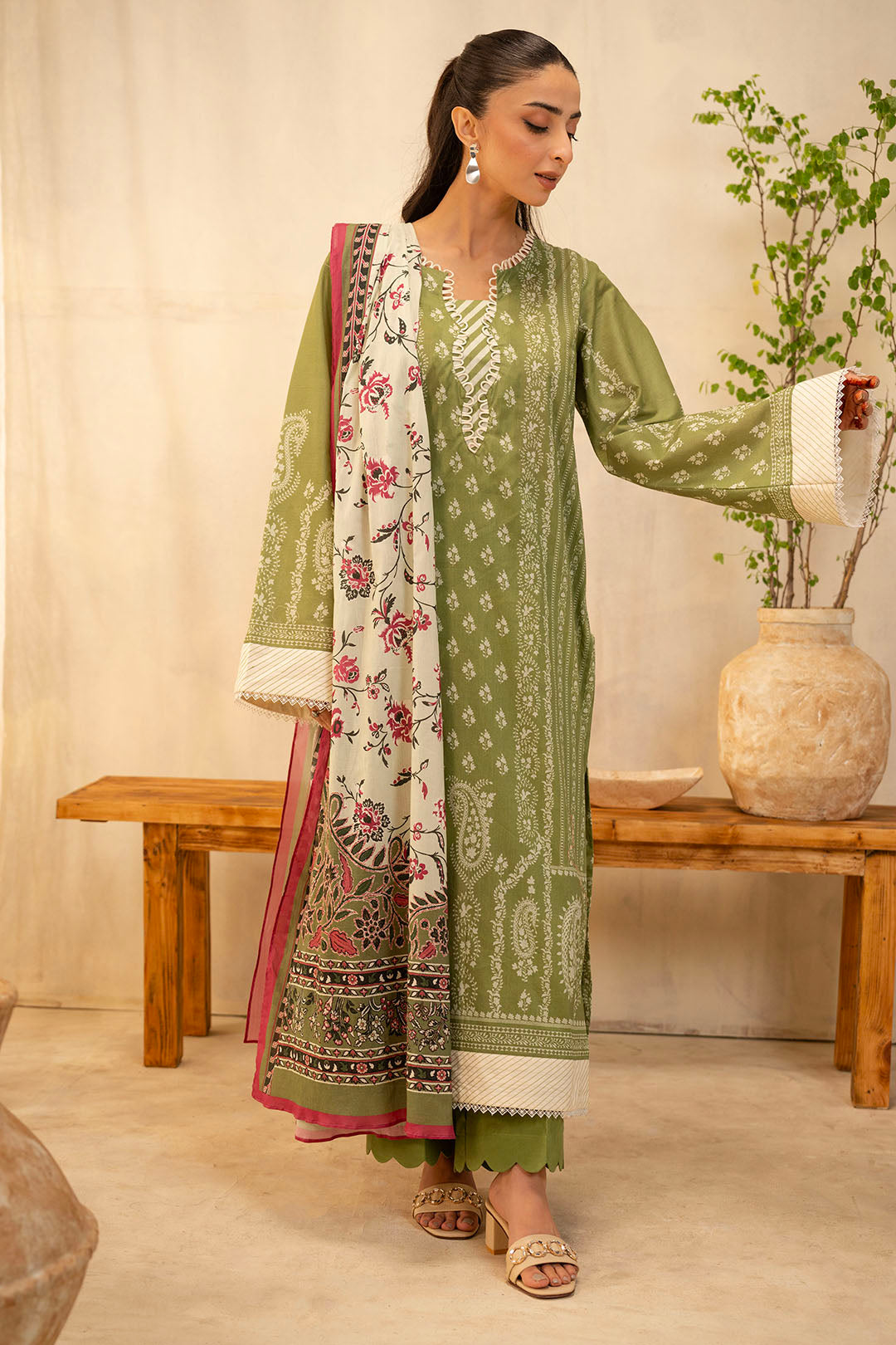 Zellbury Unstitched Printed Lawn 3-Piece Suit - Green