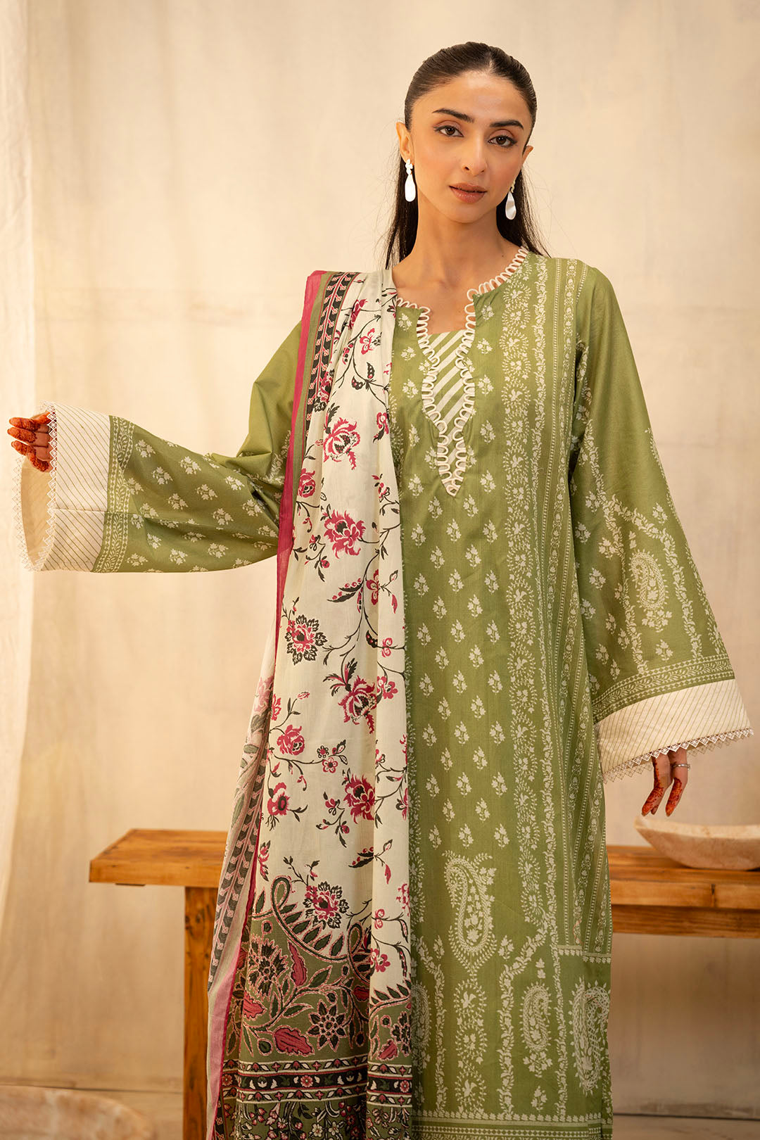 Zellbury Unstitched Printed Lawn 3-Piece Suit - Green