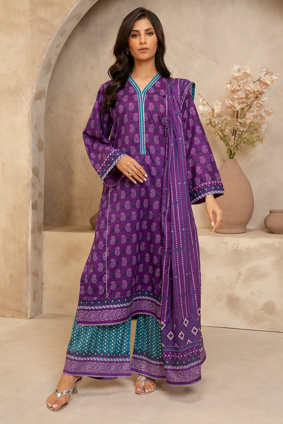 Zellbury Unstitched Printed Lawn 3-Piece Suit - Purple