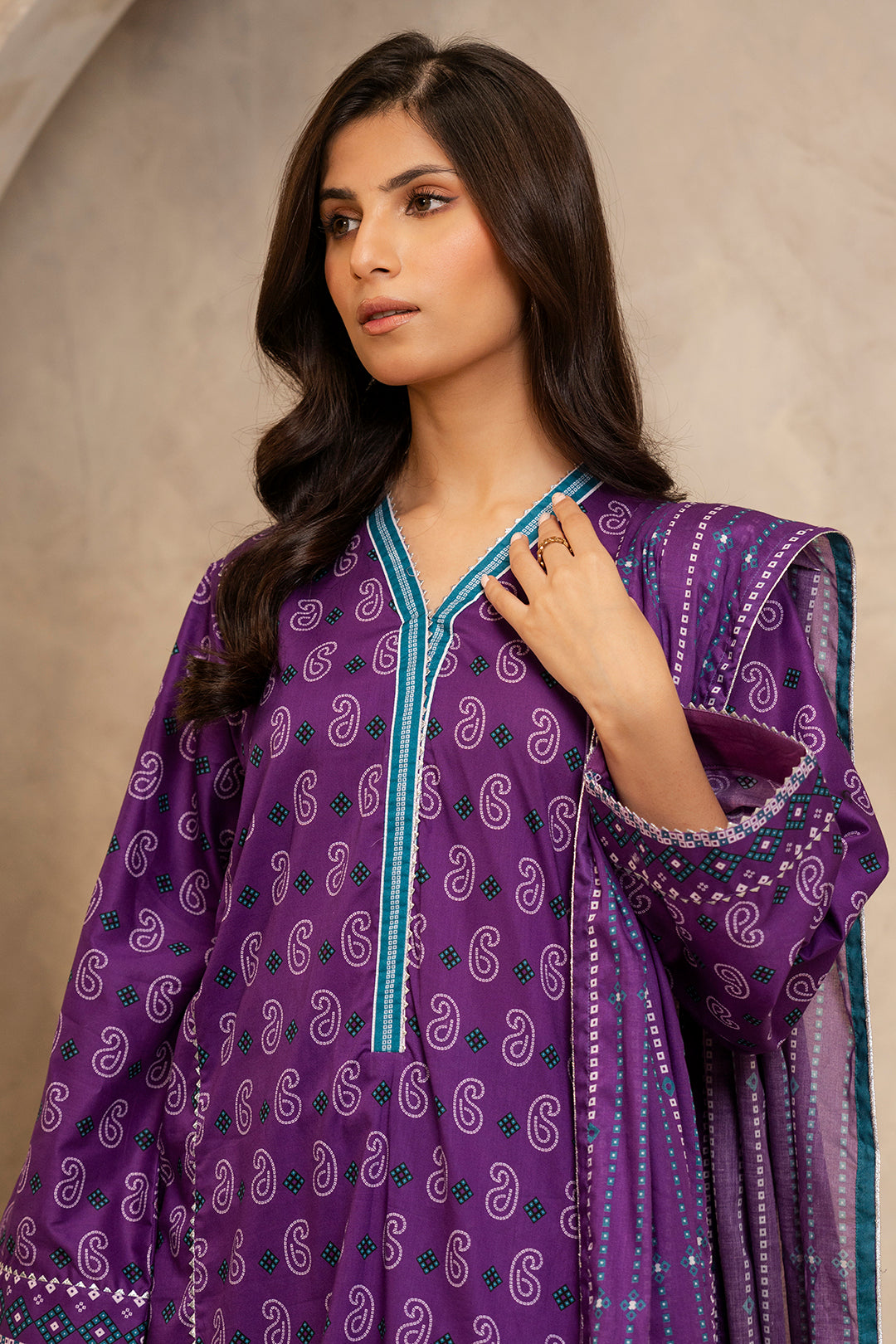 Zellbury Unstitched Printed Lawn 3-Piece Suit - Purple