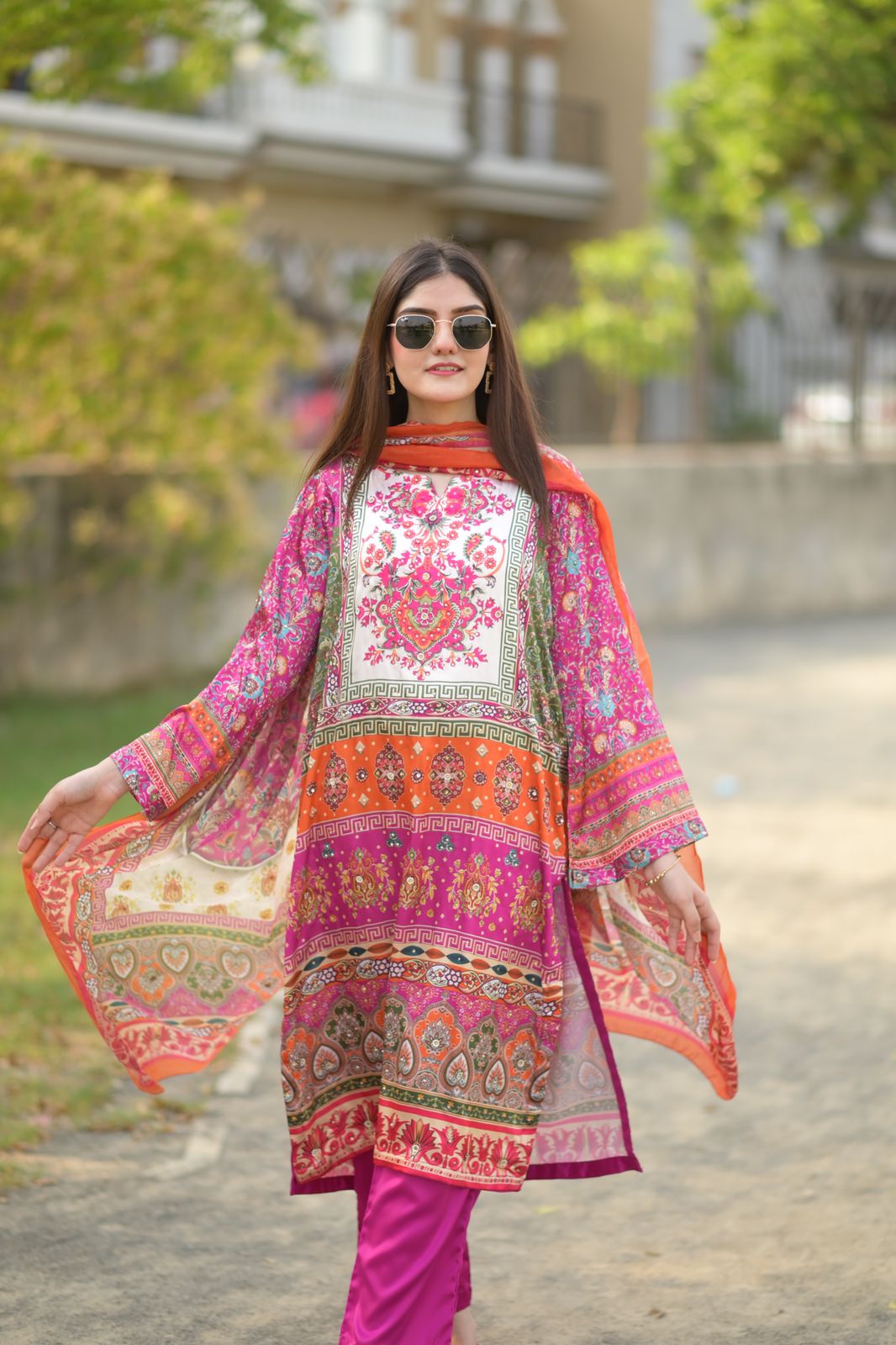 Full Silk Pink 3 Piece Suit MOMINA Designer Outfit Collection