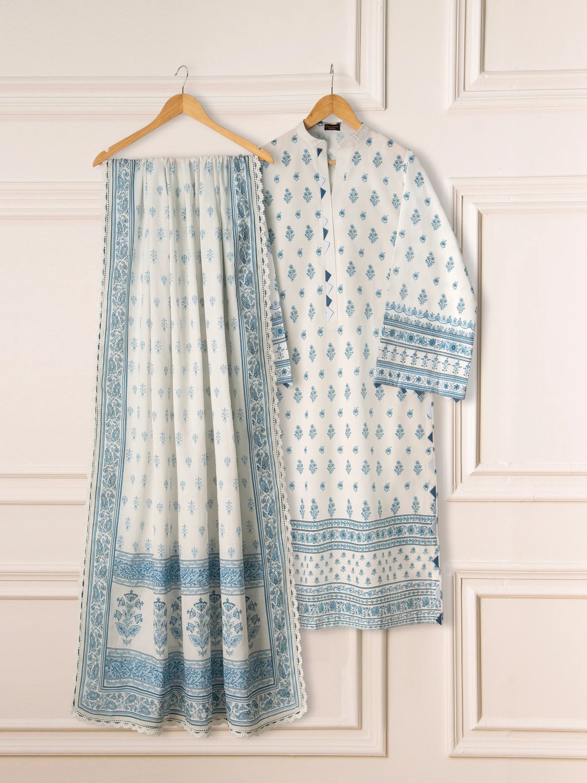 Agha Noor Blue-Grey Cambric 2-Piece (Shirt + Dupatta)