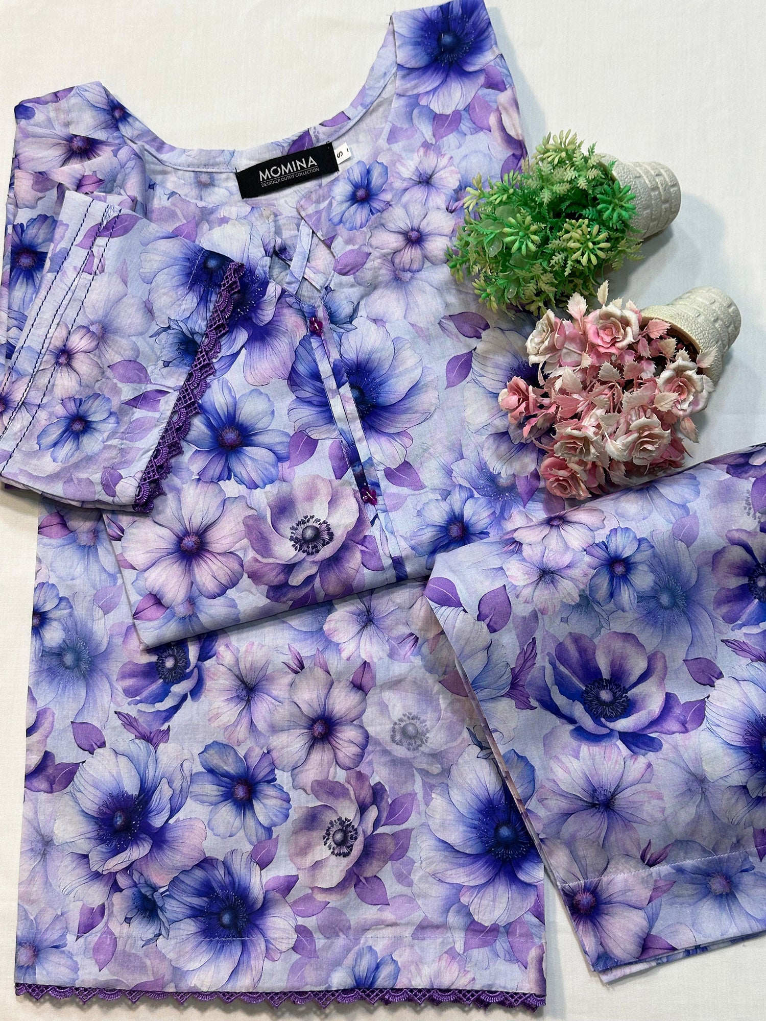 Purple Floral Casual Printed Lawn 2-Piece Suit