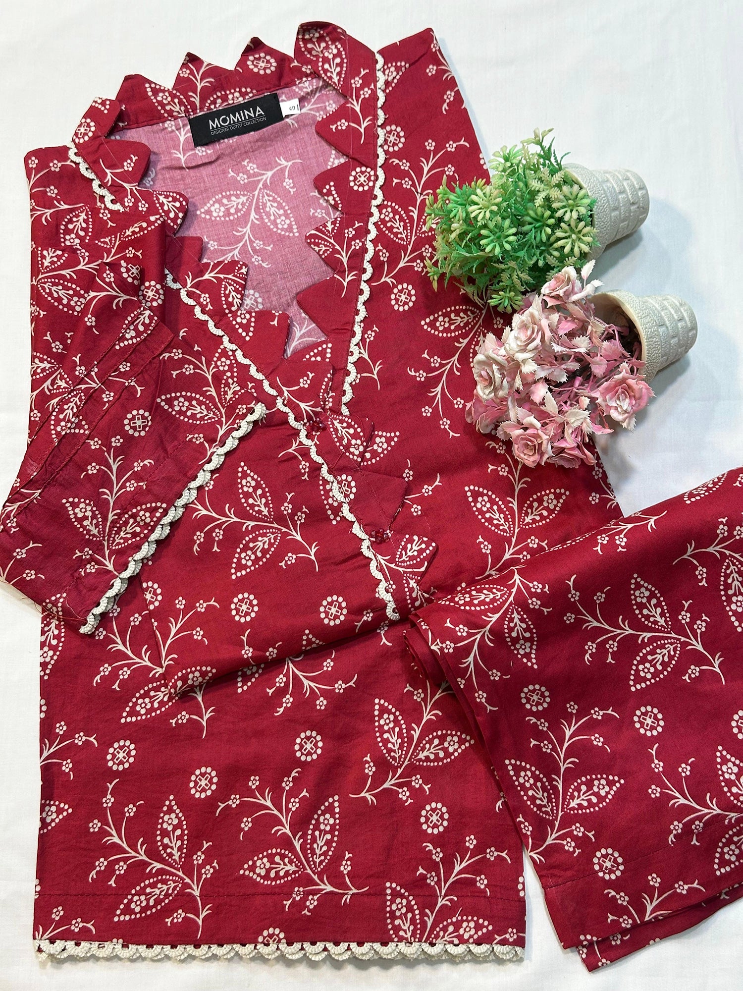 Red Casual Printed Lawn 2-Piece Suit