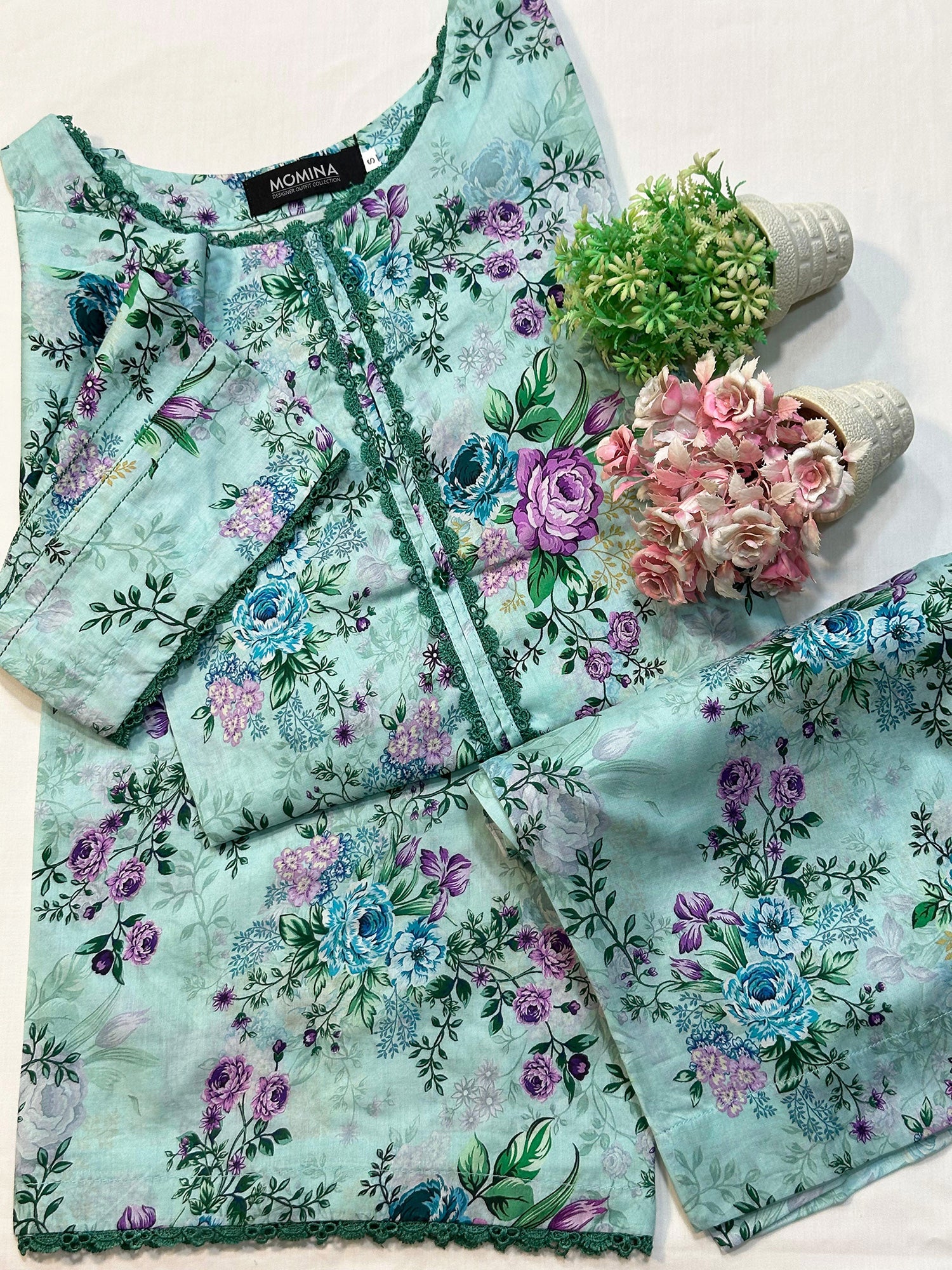 Mint Green Casual Printed Lawn 2-Piece Suit