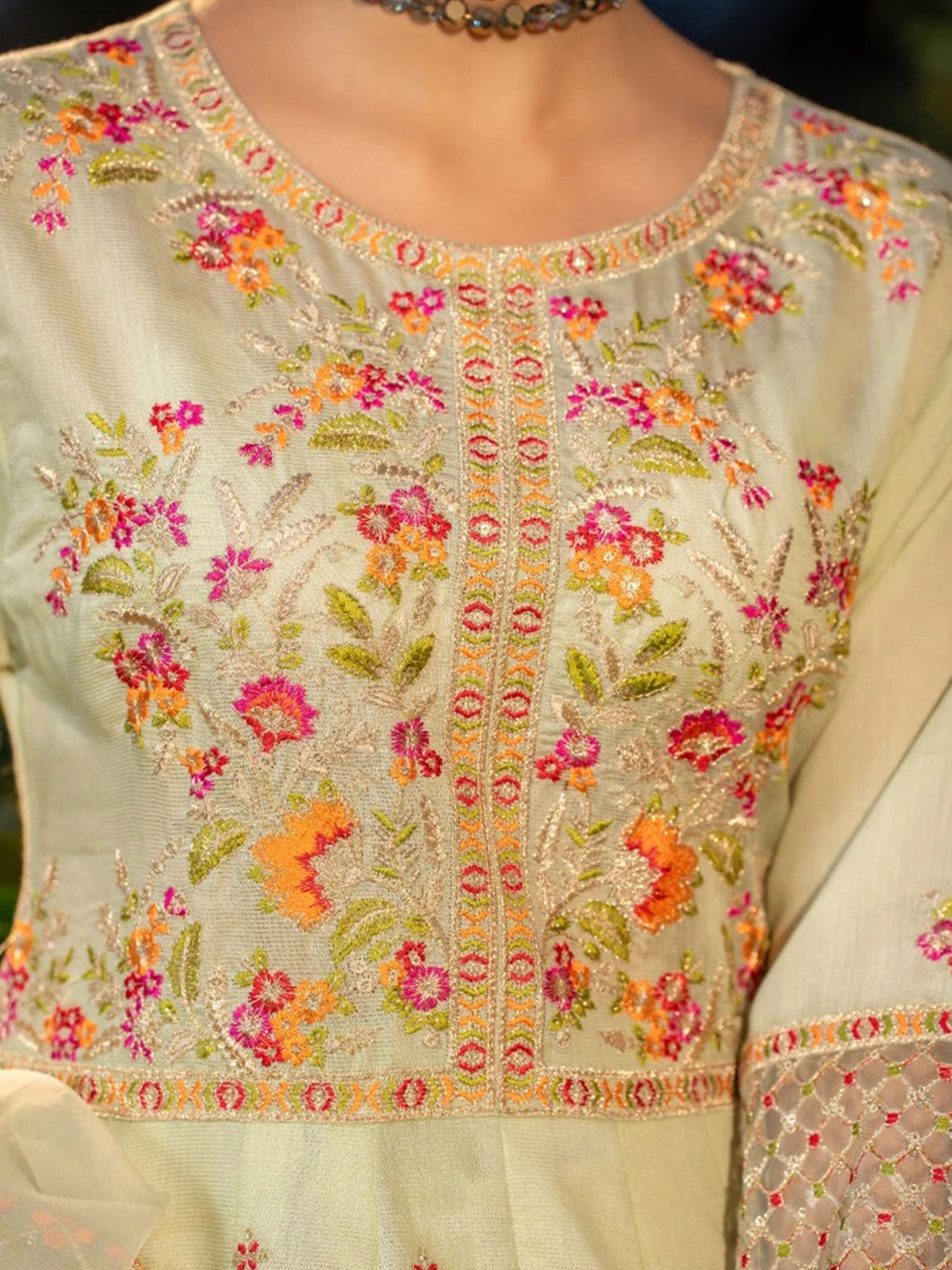 Zarqun Pistachio Embroidered Luxury Khadi Cotton Suit (2419B)