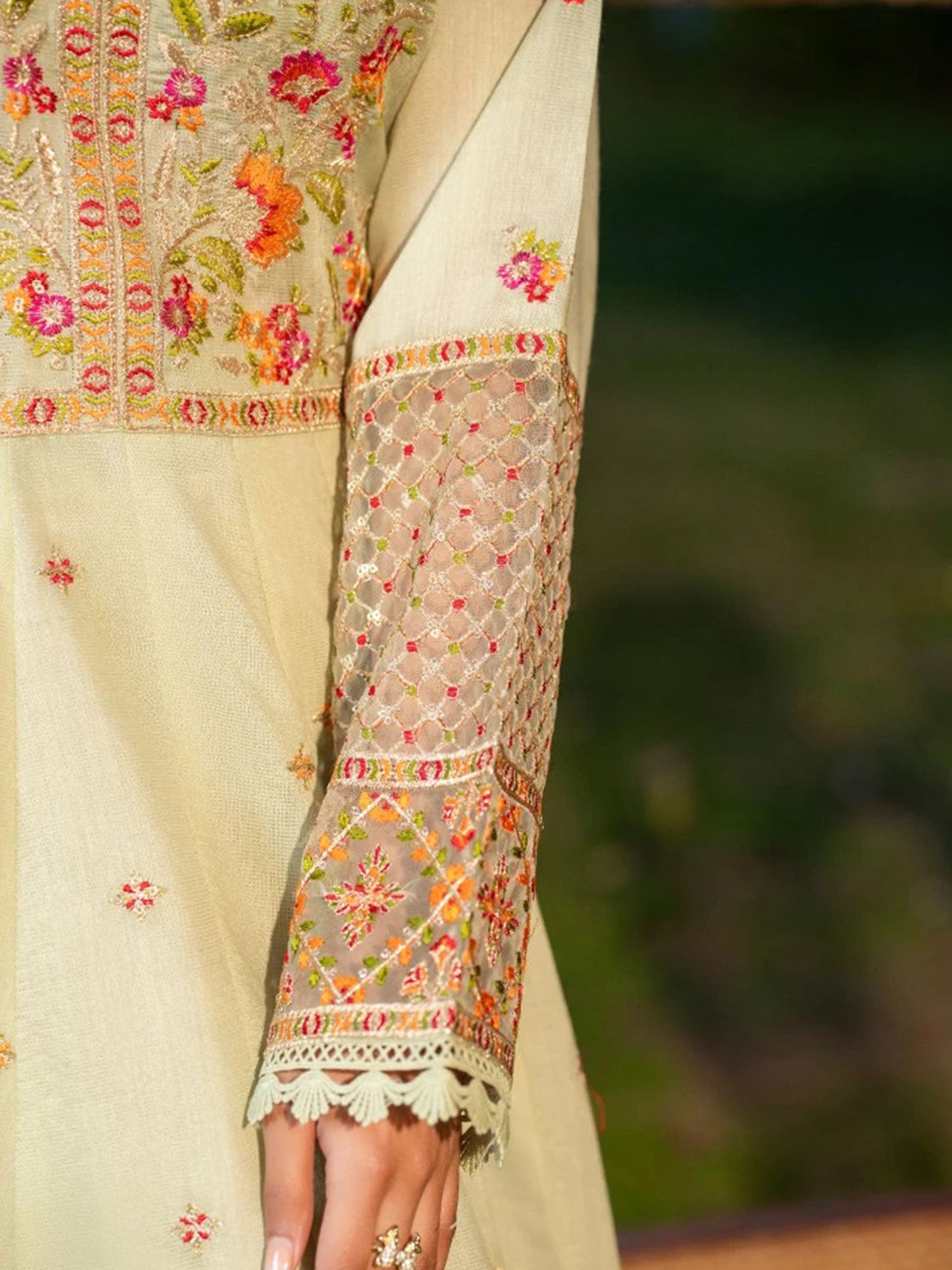 Zarqun Pistachio Embroidered Luxury Khadi Cotton Suit (2419B)