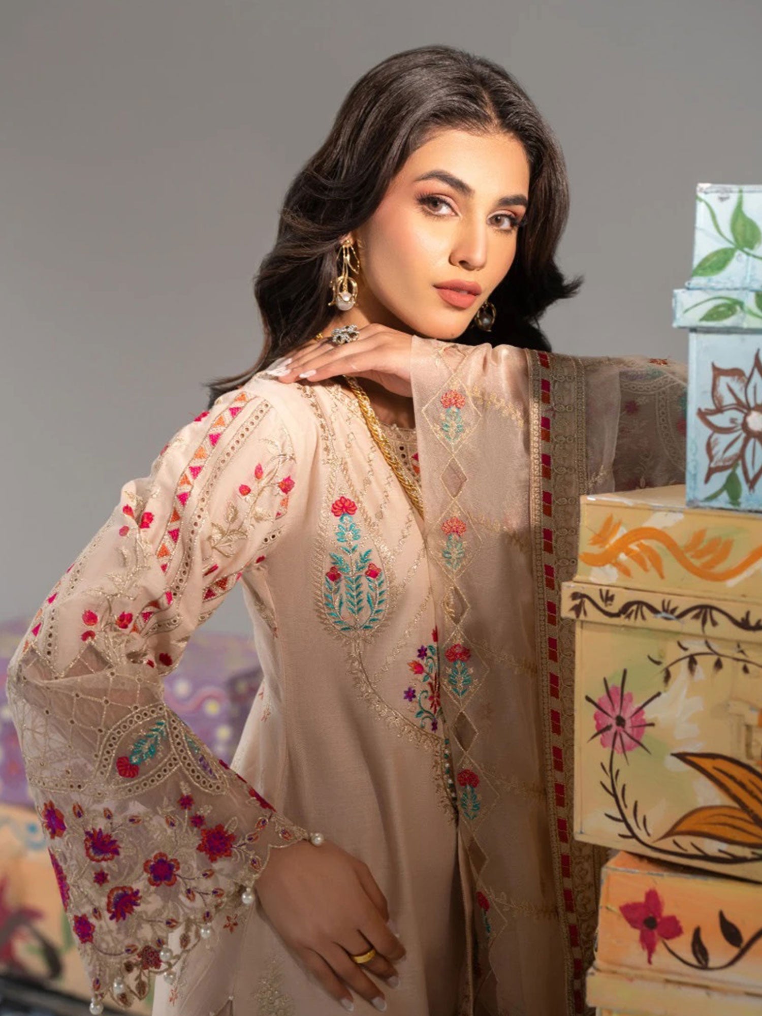 Zarqun Rosy Skin Embroidered Luxury Cotton Suit (2426A)