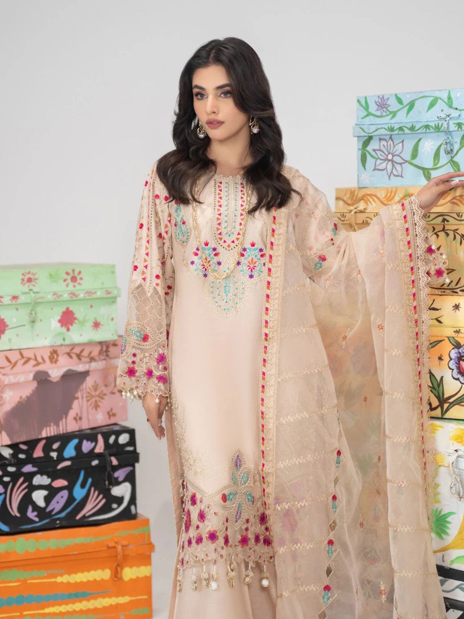 Zarqun Rosy Skin Embroidered Luxury Cotton Suit (2426A)