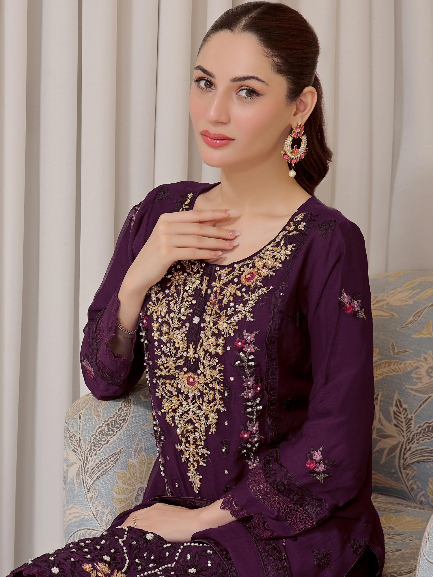 Wardah Uzair "Baag-e-Bahar" Luxury Embroidered Chiffon Suit - Zebaish