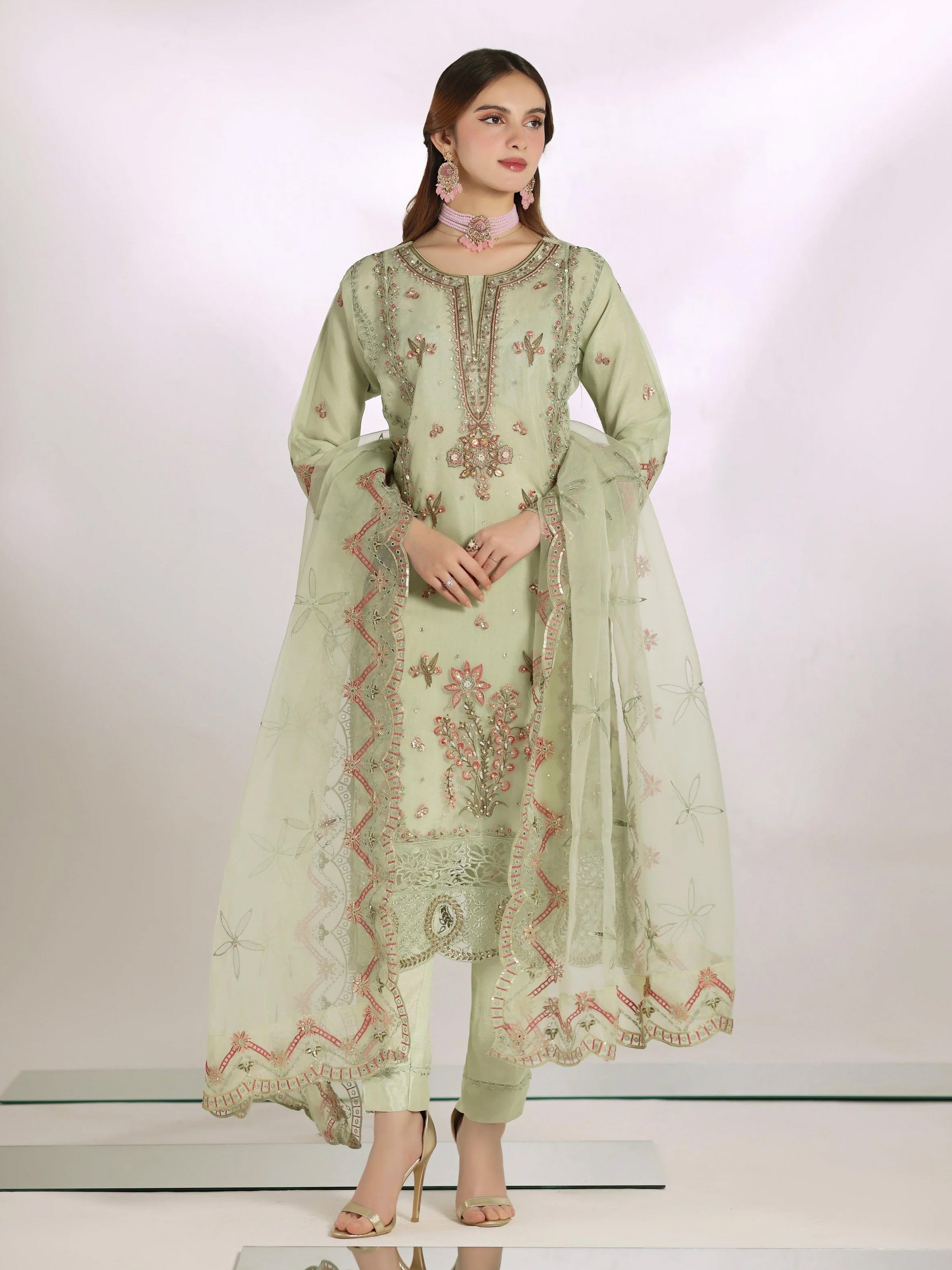 Wardah Uzair "Mahnur" Luxury Organza Suit - Zehra Sage