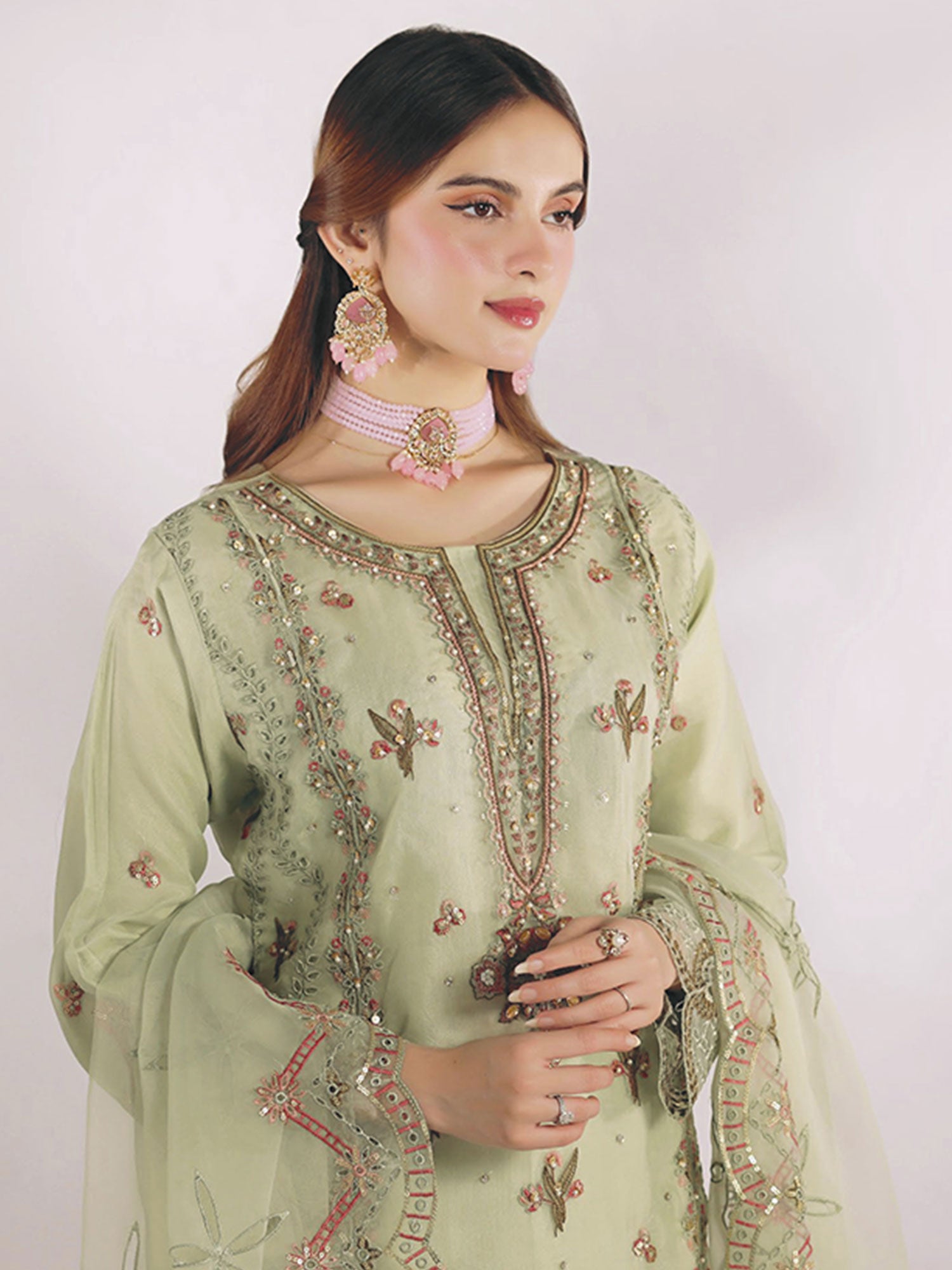Wardah Uzair "Mahnur" Luxury Organza Suit - Zehra Sage