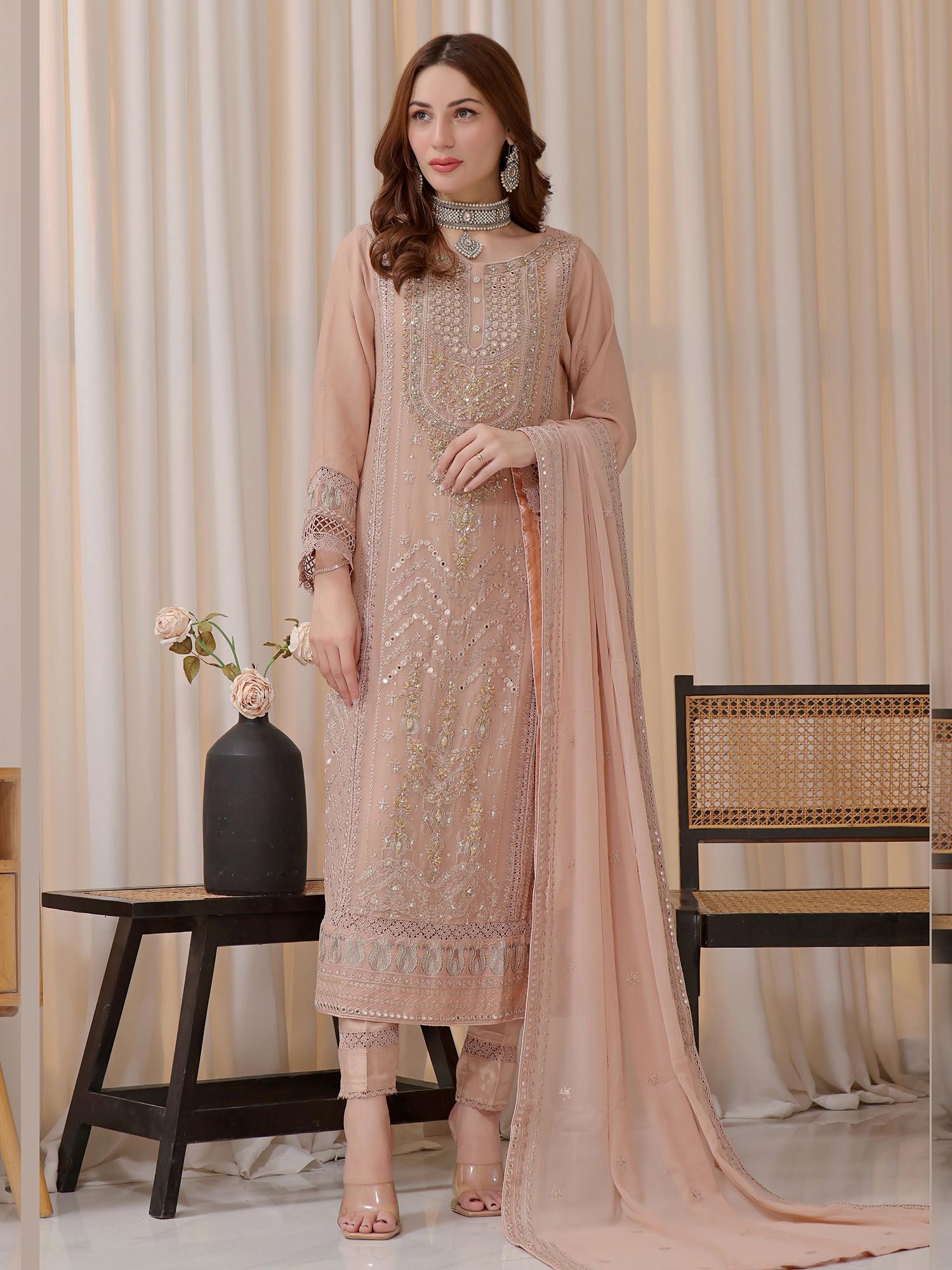 Wardah Uzair "Baag-e-Bahar" Luxury Embroidered Chiffon Suit - Zehra