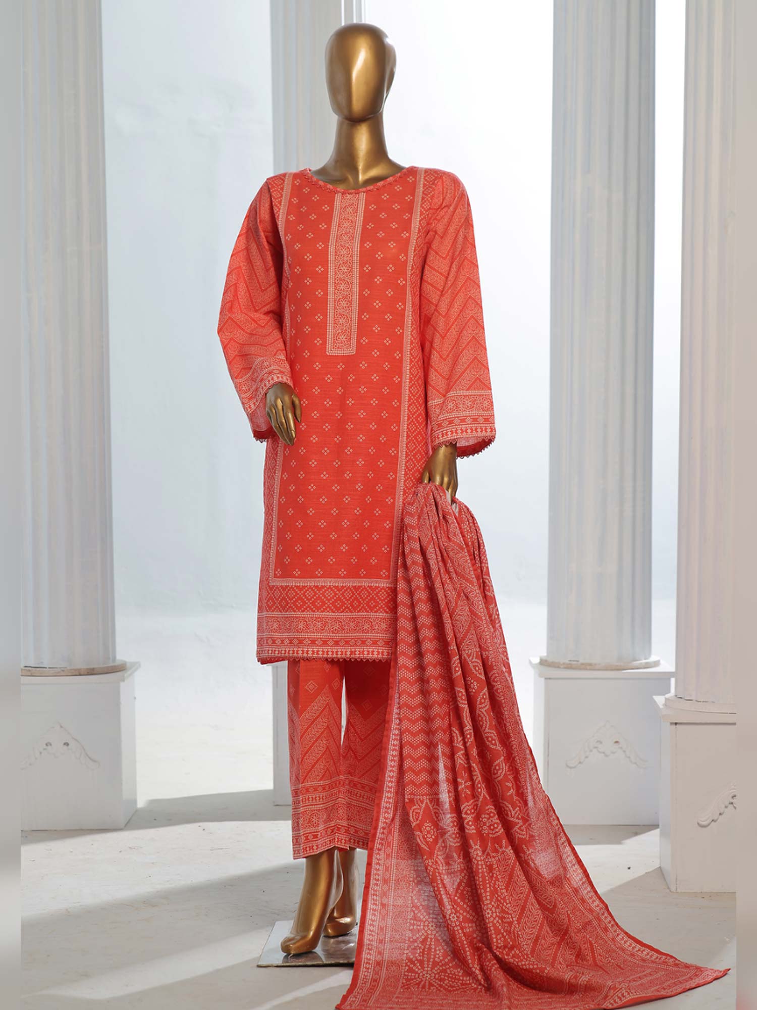 Bin Saeed Winter Khaddar 3-Piece Suit - Coral Pink
