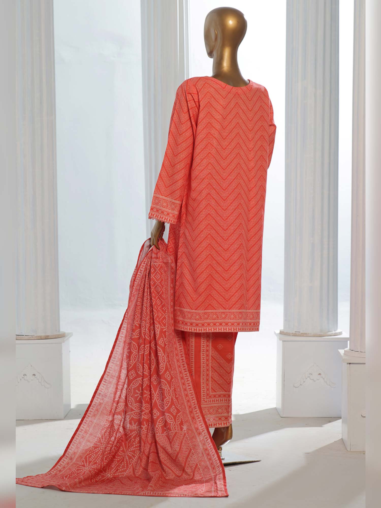 Bin Saeed Winter Khaddar 3-Piece Suit - Coral Pink