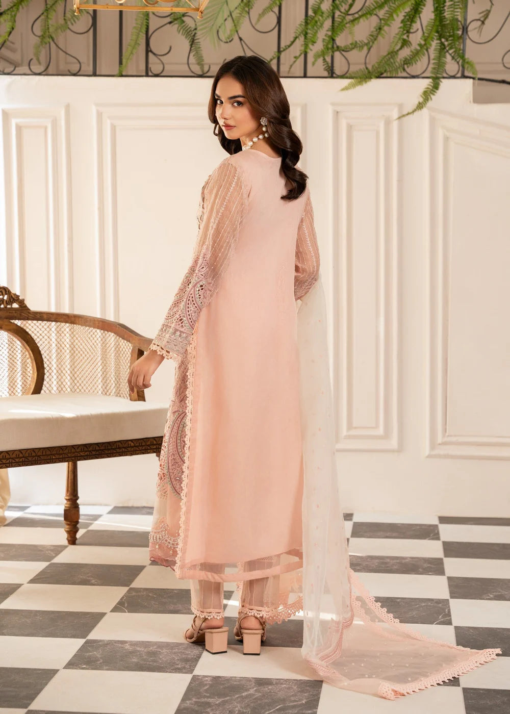 Ally's Pink Embroidered Organza 3-Piece Suit (AL3992)