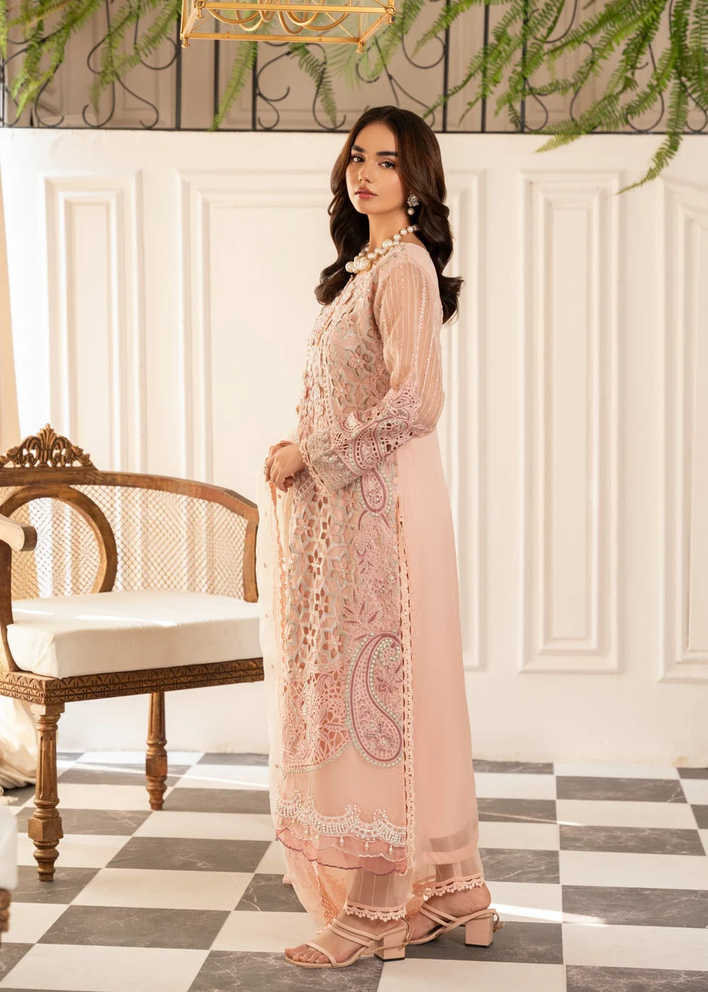 Ally's Pink Embroidered Organza 3-Piece Suit (AL3992)