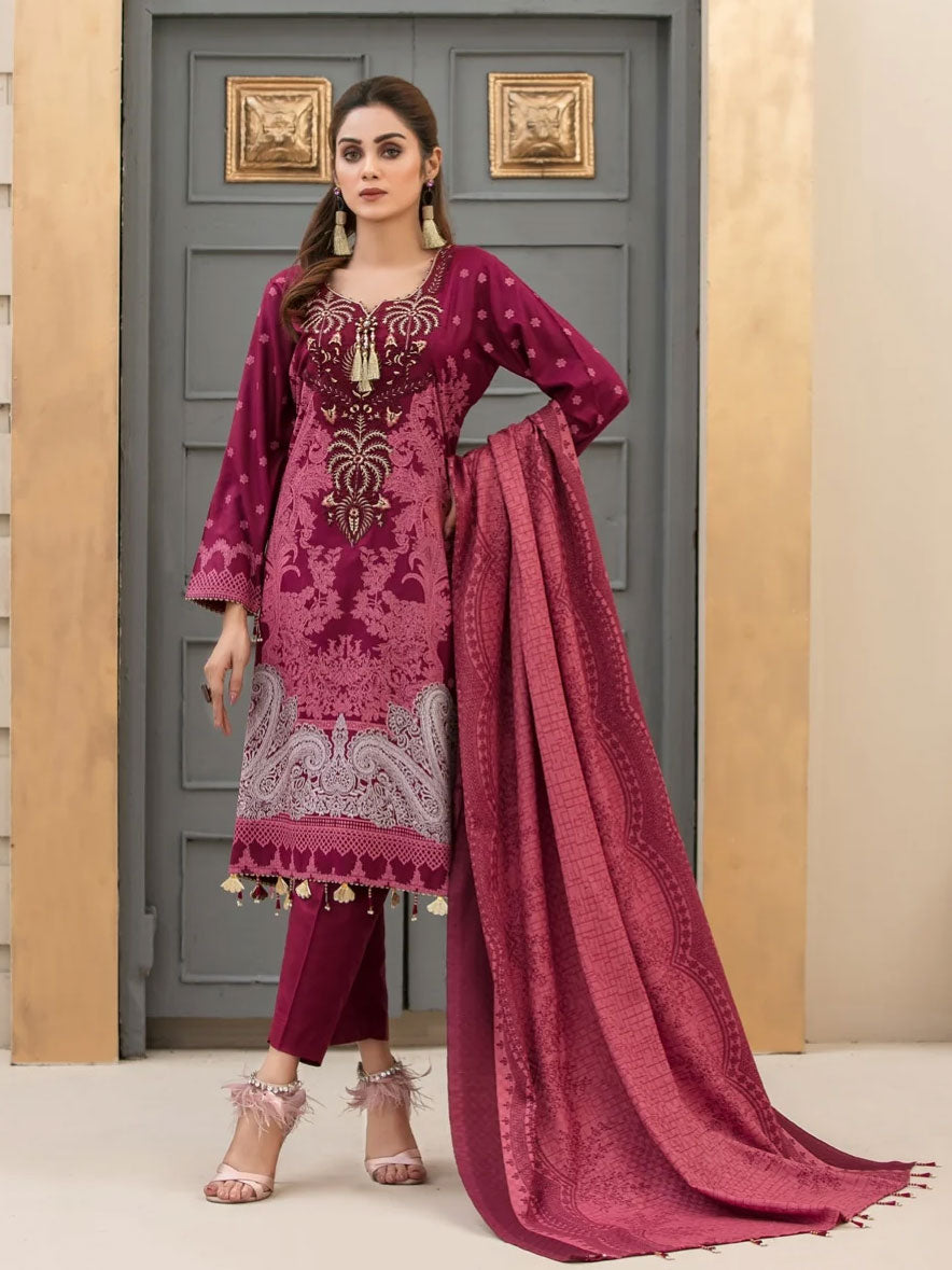 Tawakkal "Serafina" Unstitched Linen Suit (D6280) - Deep Pink