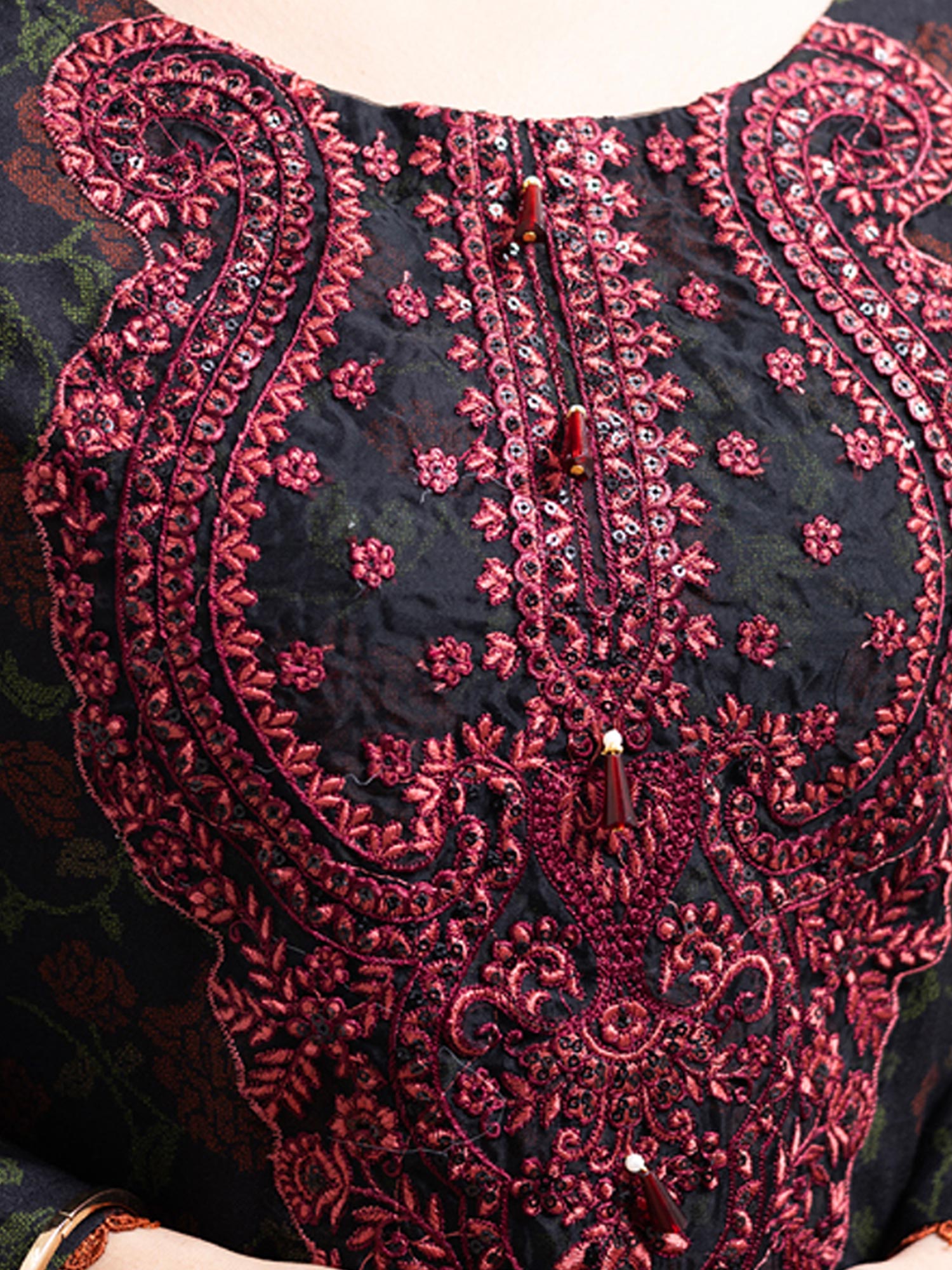 Rangz Black & Red Dhanak Suit with Shawl