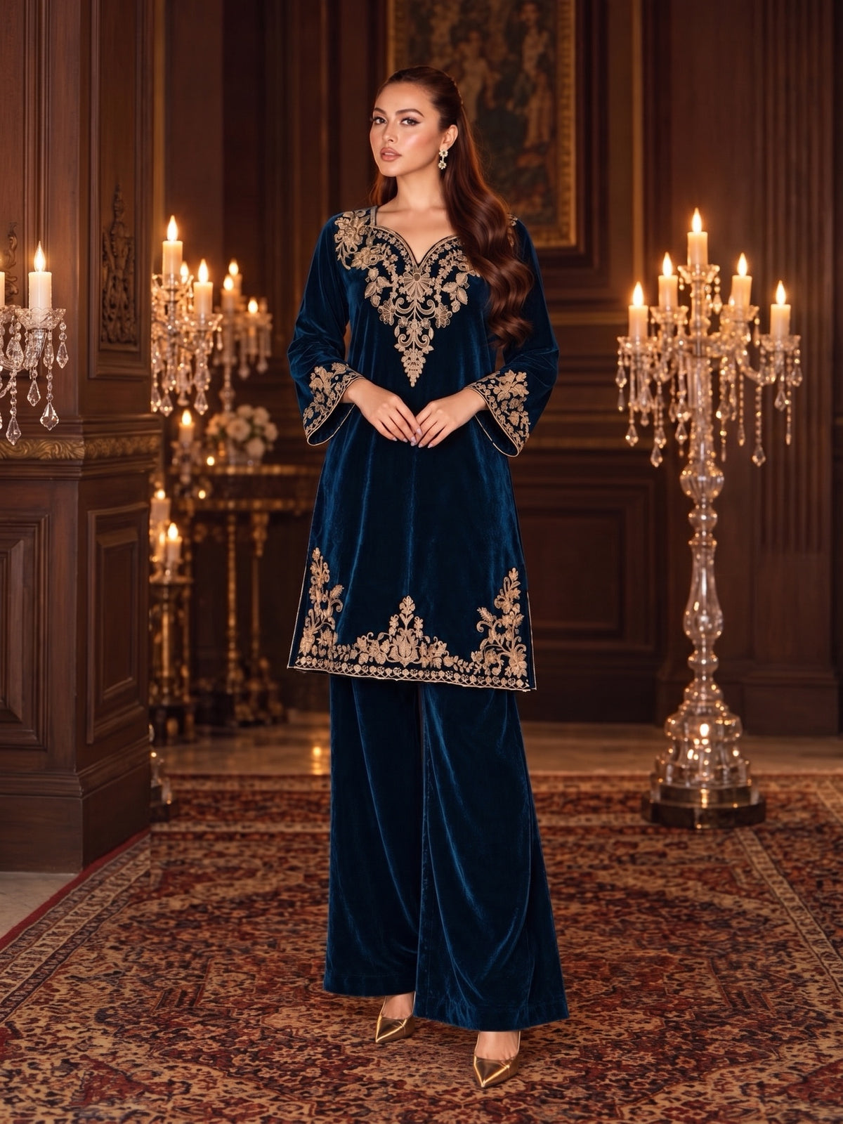 Raniya.H "Mehr-e-Noor" Velvet 2-Piece Suit - Blue