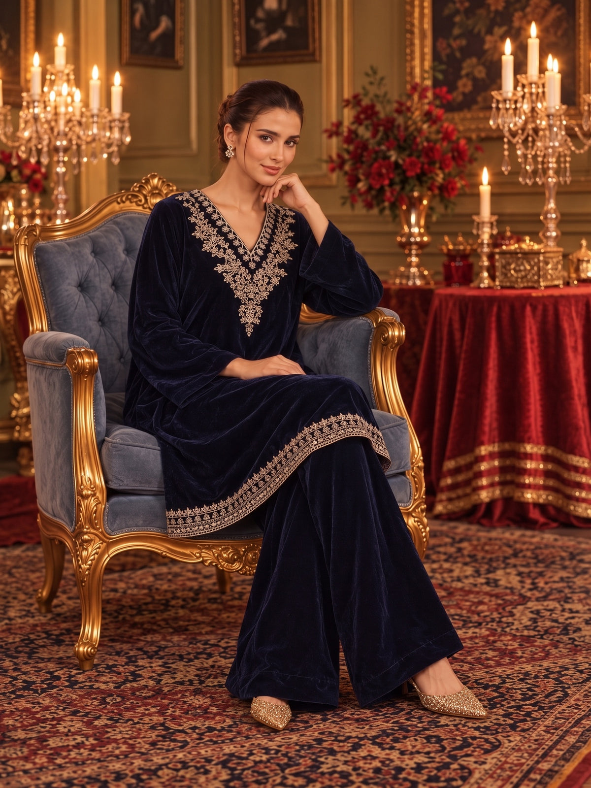 Raniya.H "Mehr-e-Noor" Velvet 2-Piece Suit - Navy