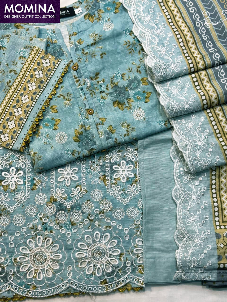 Blue Embroidered Winter Khaddar 3-Piece Suit