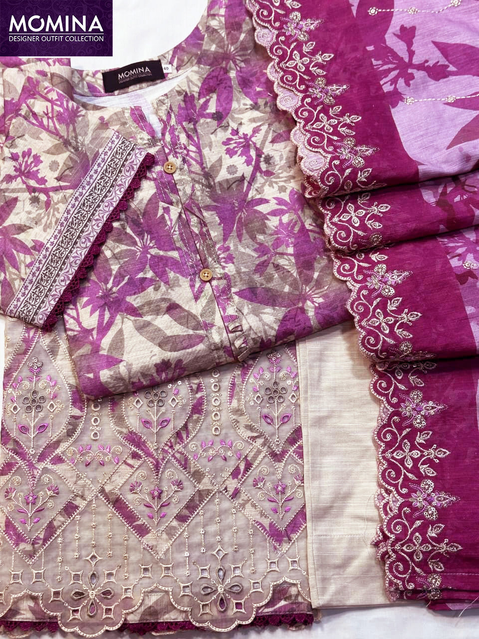 Pink & Beige Embroidered Winter Khaddar 3-Piece Suit