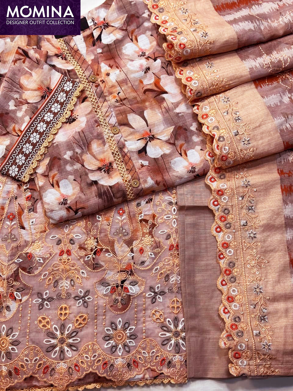 Peach Embroidered Winter Khaddar 3-Piece Suit
