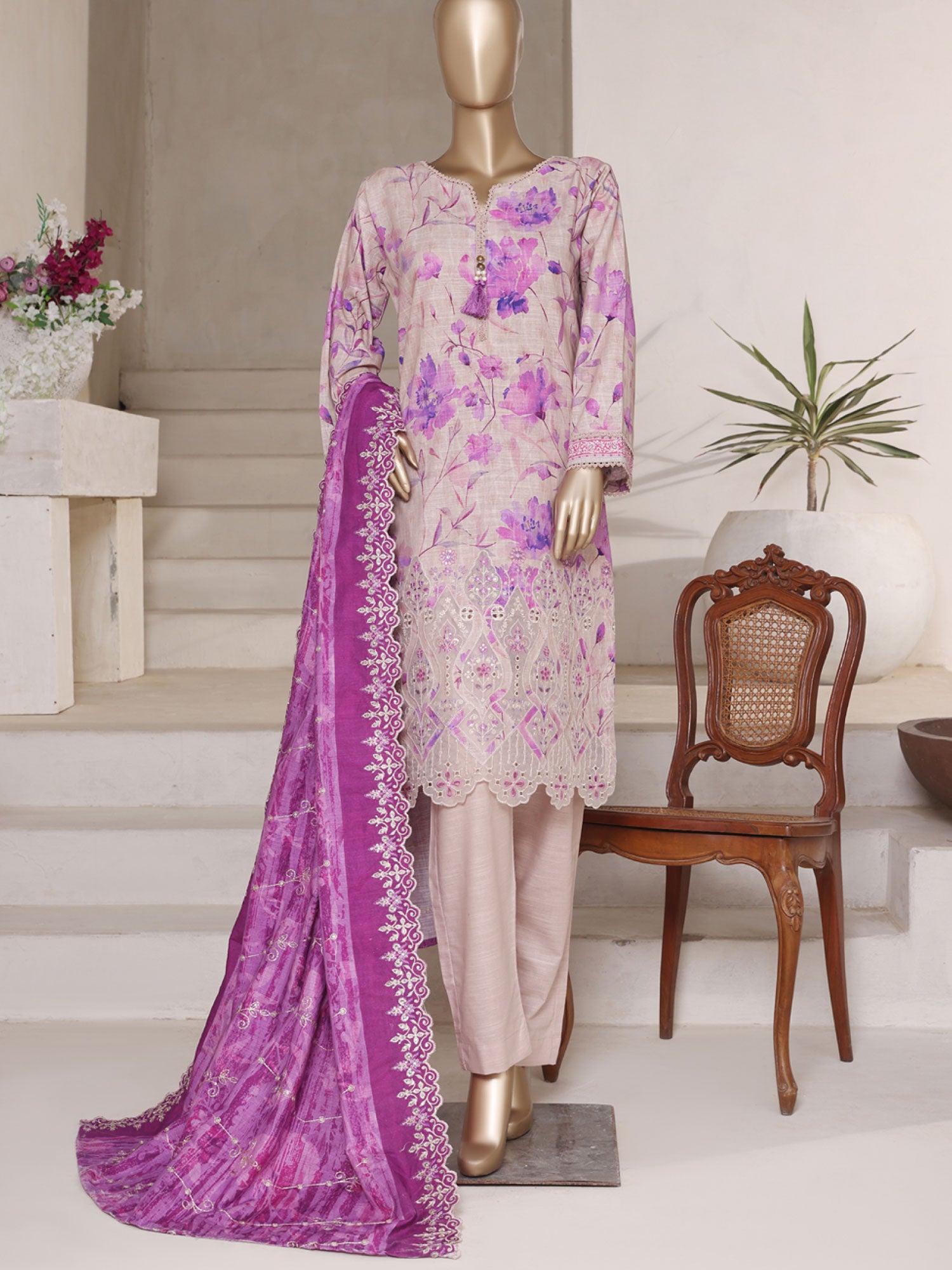 Magenta Embroidered Winter Khaddar 3-Piece Suit
