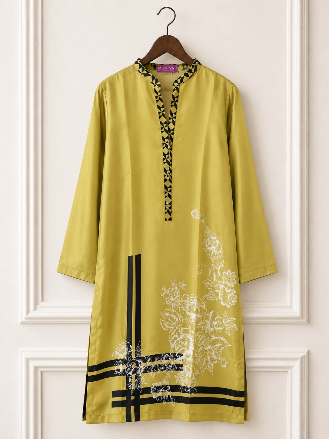 Printed Silk Kurta Shirt - Yellow