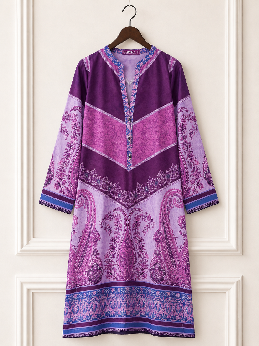 Printed Silk Kurta Shirt - Purple