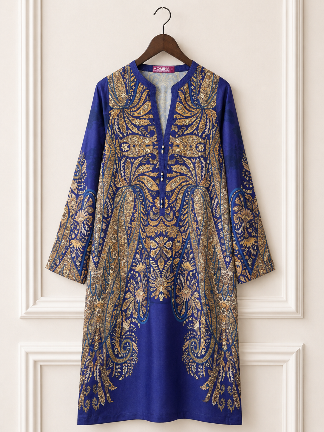 Printed Silk Kurta Shirt - Royal Blue