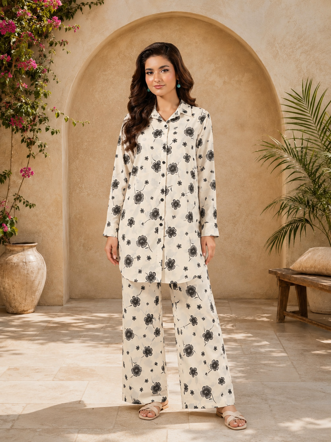 Co-Ords Georgette Casual 2-Piece Suit - Light Beige