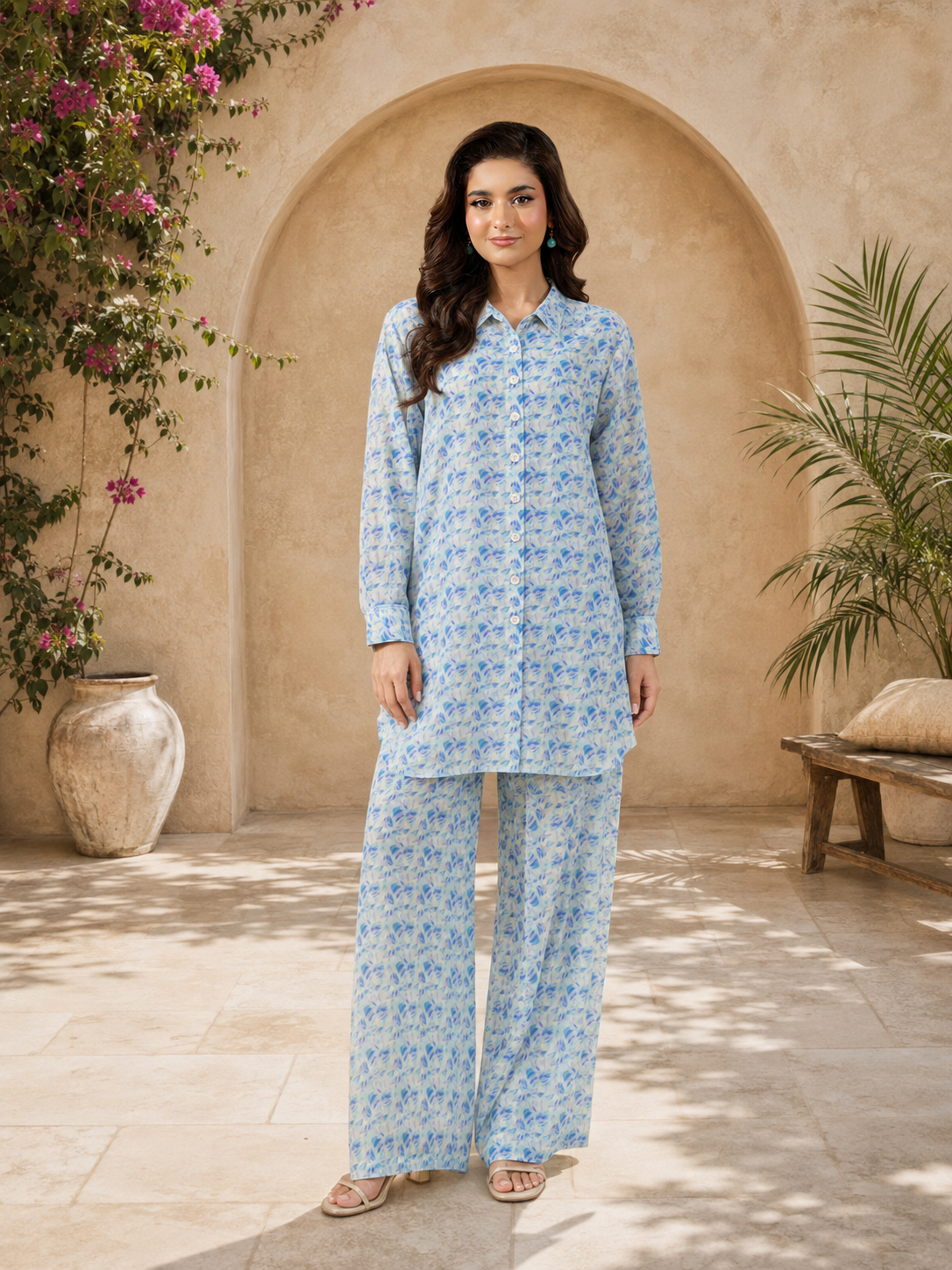 Co-Ords Georgette Casual 2-Piece Suit - Blue