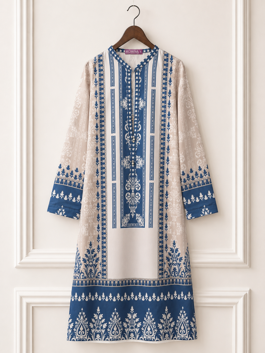 Printed Silk Kurta Shirt - Cobalt Blue