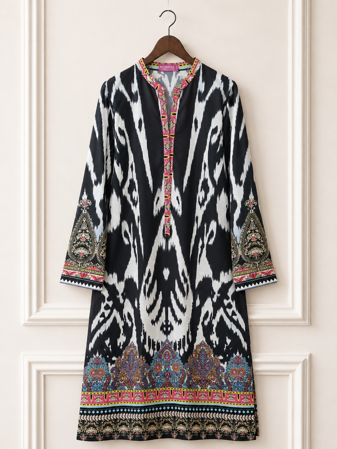 Printed Silk Kurta Shirt - Black / Multi