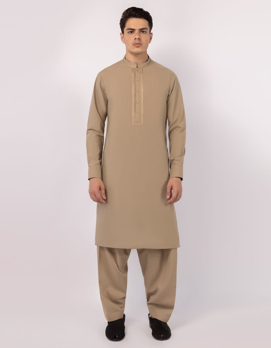 J. Mens Beige Semi-Formal Kameez Shalwar