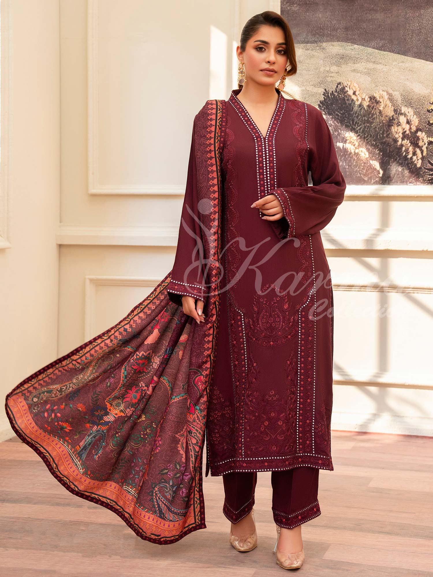 Karma Collection "Aangan" Winter Embroidered Suit (KC1404)