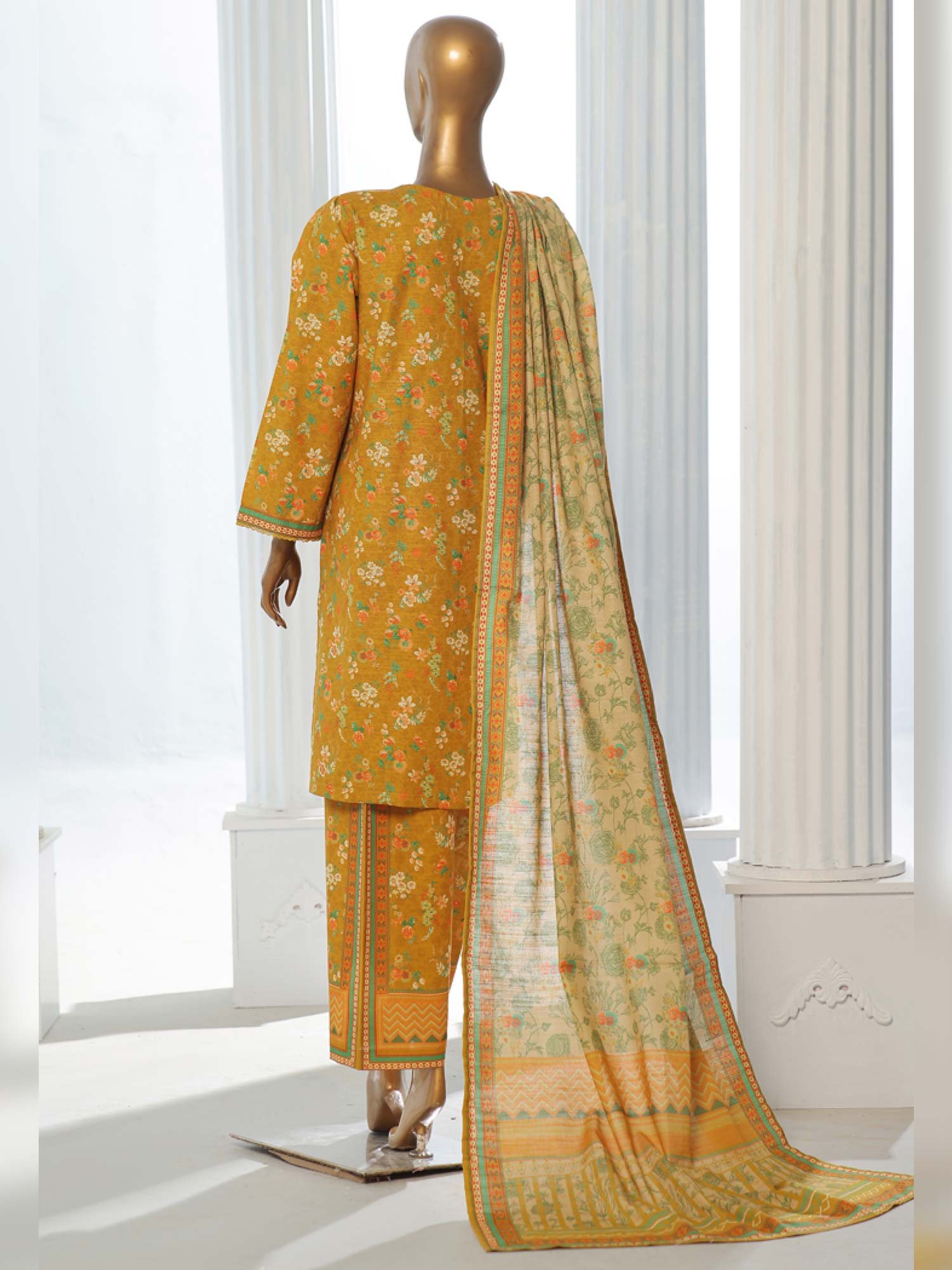 Bin Saeed Winter Khaddar 3-Piece Suit - Mustard
