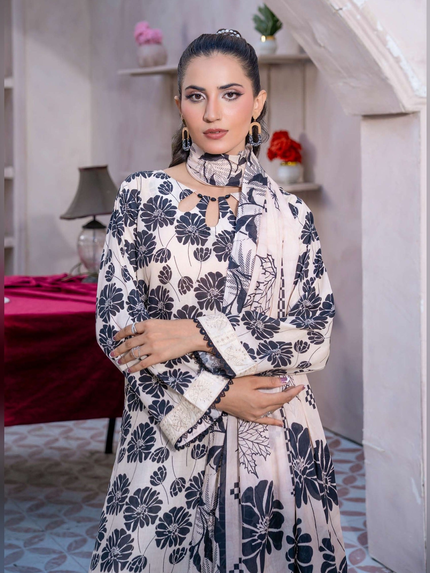 Rangz "Meraki" Summer Lawn 3-Piece Suit - Off-White