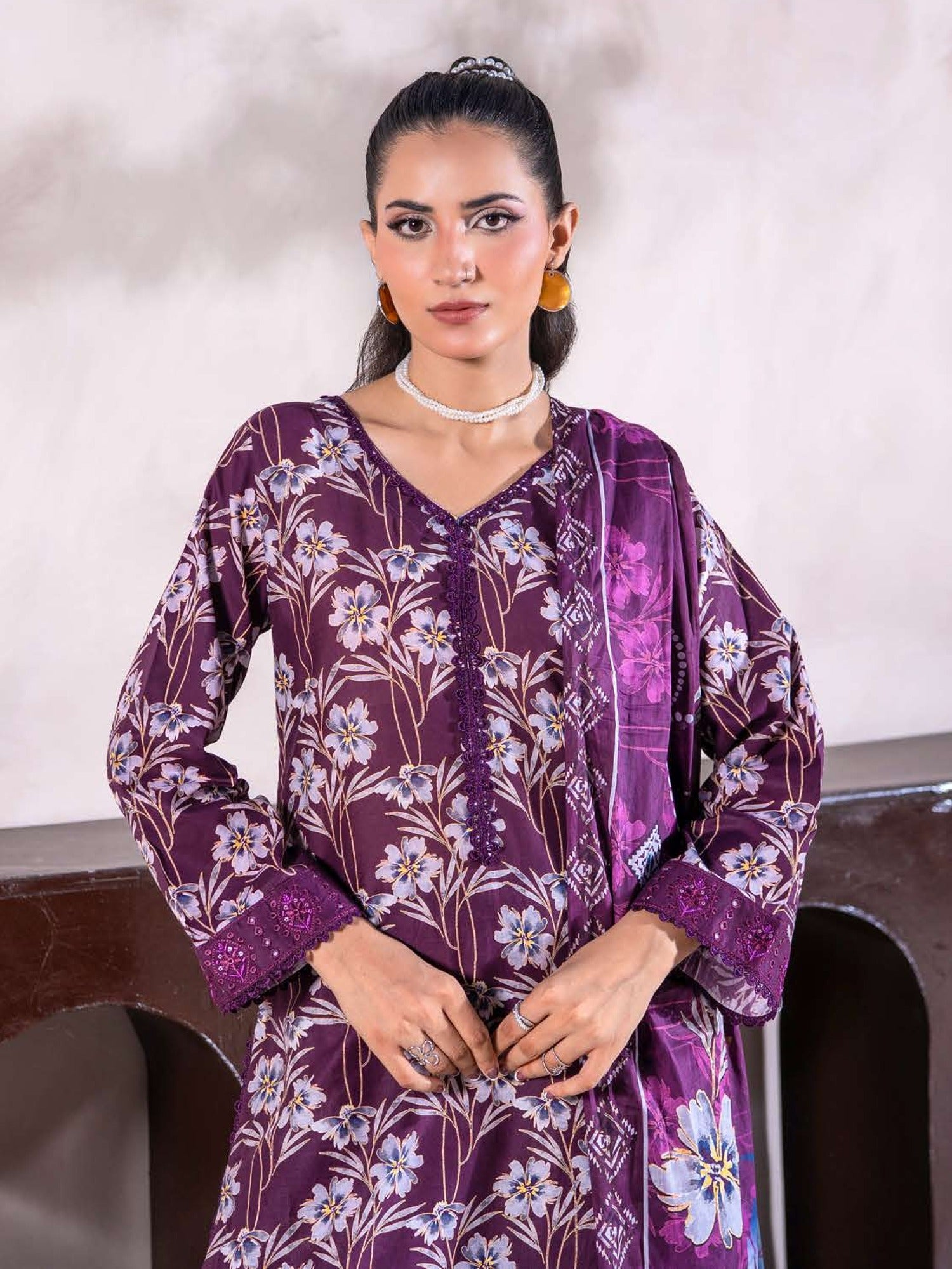 Rangz "Meraki" Summer Lawn 3-Piece Suit - Purple