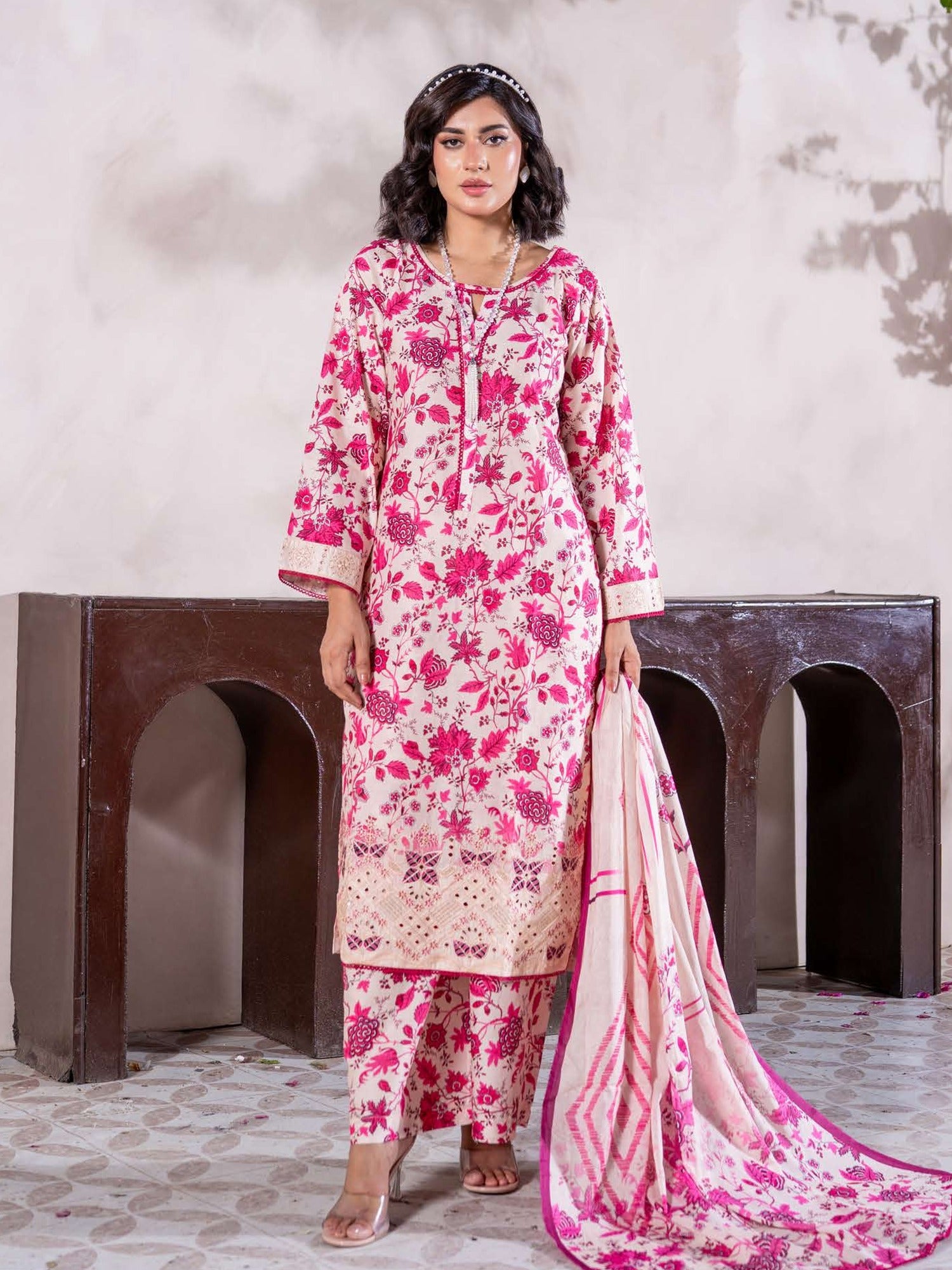 Rangz "Meraki" Summer Lawn 3-Piece Suit - Pink