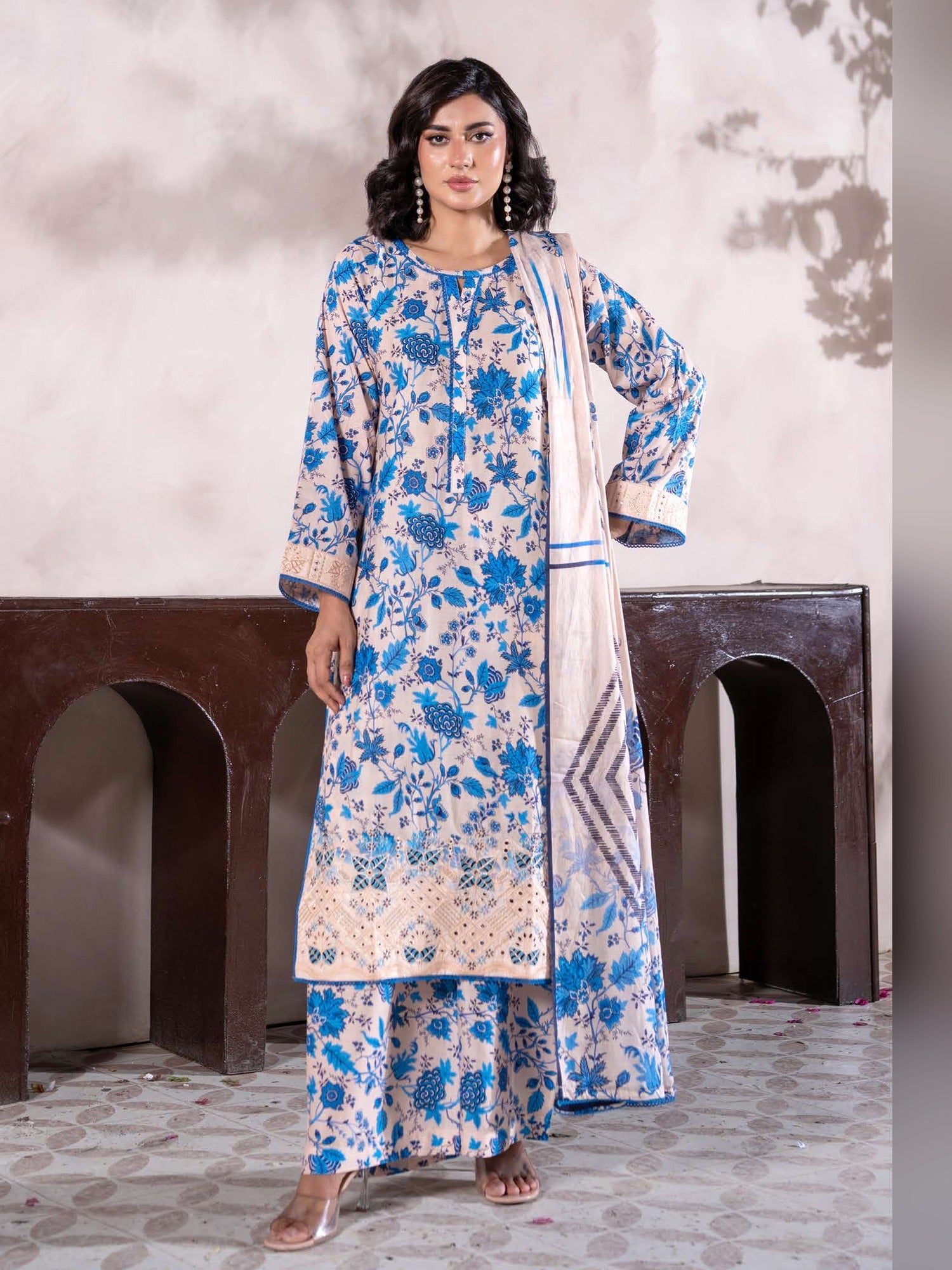 Rangz "Meraki" Summer Lawn 3-Piece Suit - Blue